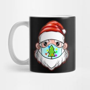 Santa With Christmas Tree Mask Celebrating Christmas Mug